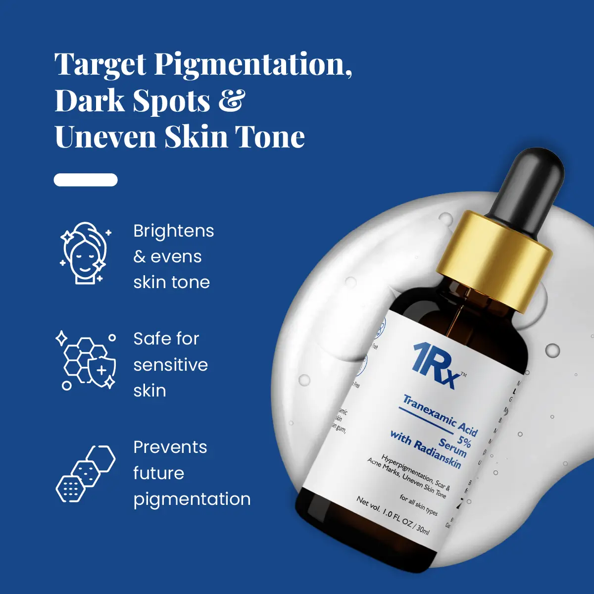 1Rx Tranexamic Acid 5% Face Serum 30 ml | Reduces Pigmentation, Dark Spots & Redness